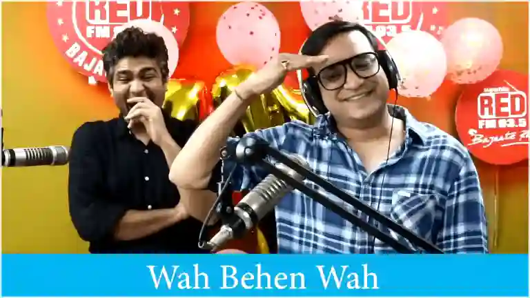 RJ Praveen laughing during the prank call as Didi’s protest “Nahi nahi” plays in the background, both caught in the Red Murga studio setup