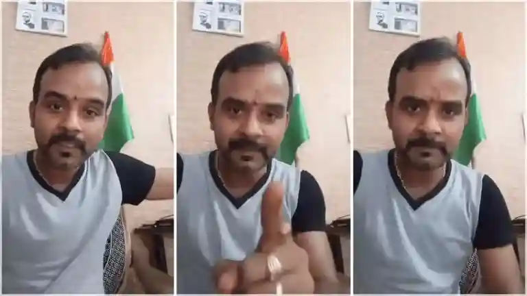 Deepak Sharma speaking into a microphone, his hand raised with a serious yet engaging expression during the 2017 Facebook video